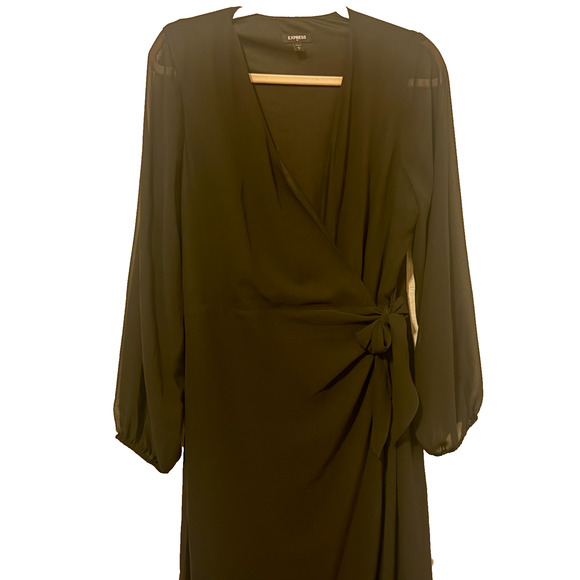 Express Women’s Black Whimsigoth Long Sleeve Faux Wrap Midi Dress Tie Waist - XL - Picture 5 of 9